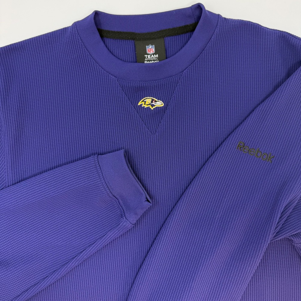 Reebok Baltimore Ravens NFL Mens Small‎ Purple Waffle Knit Long Sleeve Shirt